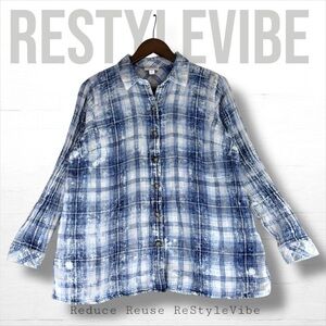 J JILL Women’s Size S PETITE SP Shirt button Down Plaid Long Sleeve Loose Fit